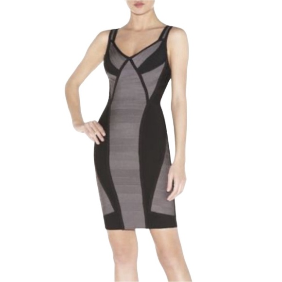 Herve Leger Karina Bodycon Bandage Mini Dress in Rock Combo - Picture 1 of 6